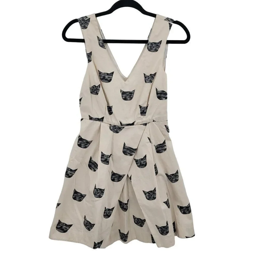 Anthropologie Leah Reena Goren Feline Karma Cat Mini Dress 0 Novelty Fit Flare - Picture 11 of 12